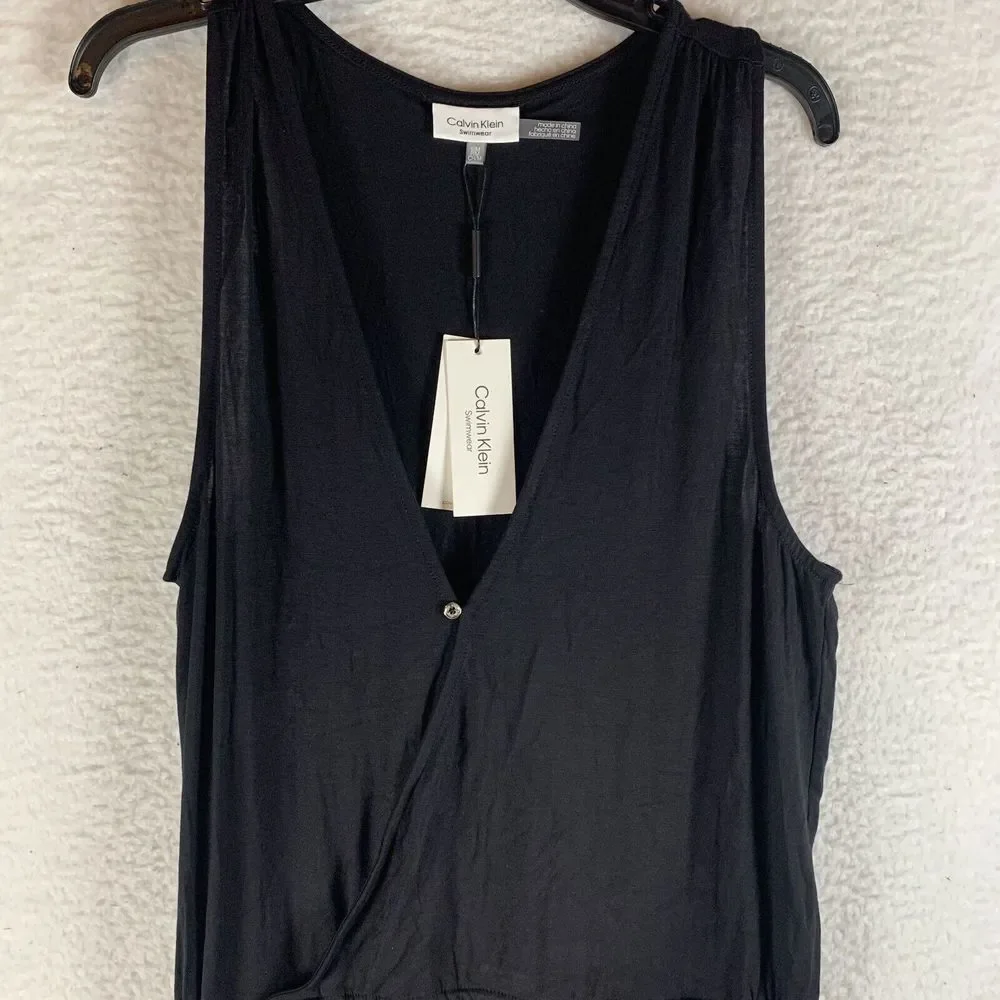 Calvin Klein Swim Cover-Up Women's S/M Black Rayon Surplice Neck Racerback S9495